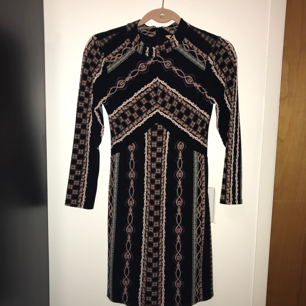 Long Sleeve Printed Dress stretchy mini skater